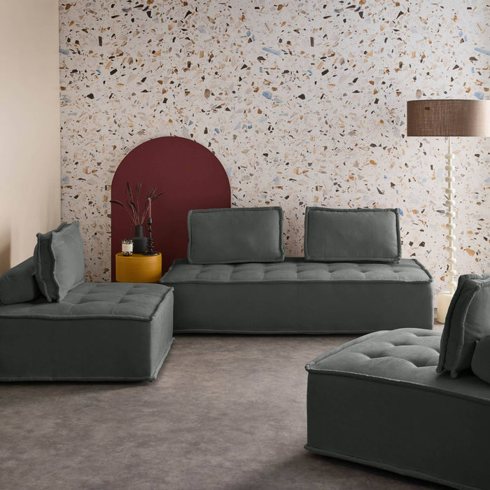 sweeek - Set van 2 fauteuils met 2-zitsbank in stof, met kussen