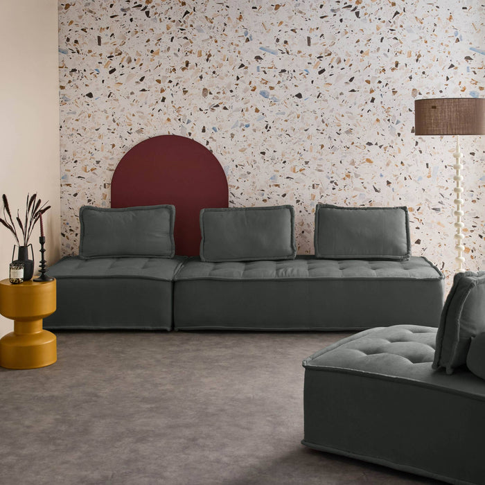 sweeek - Set van 2 fauteuils met 2-zitsbank in stof, met kussen