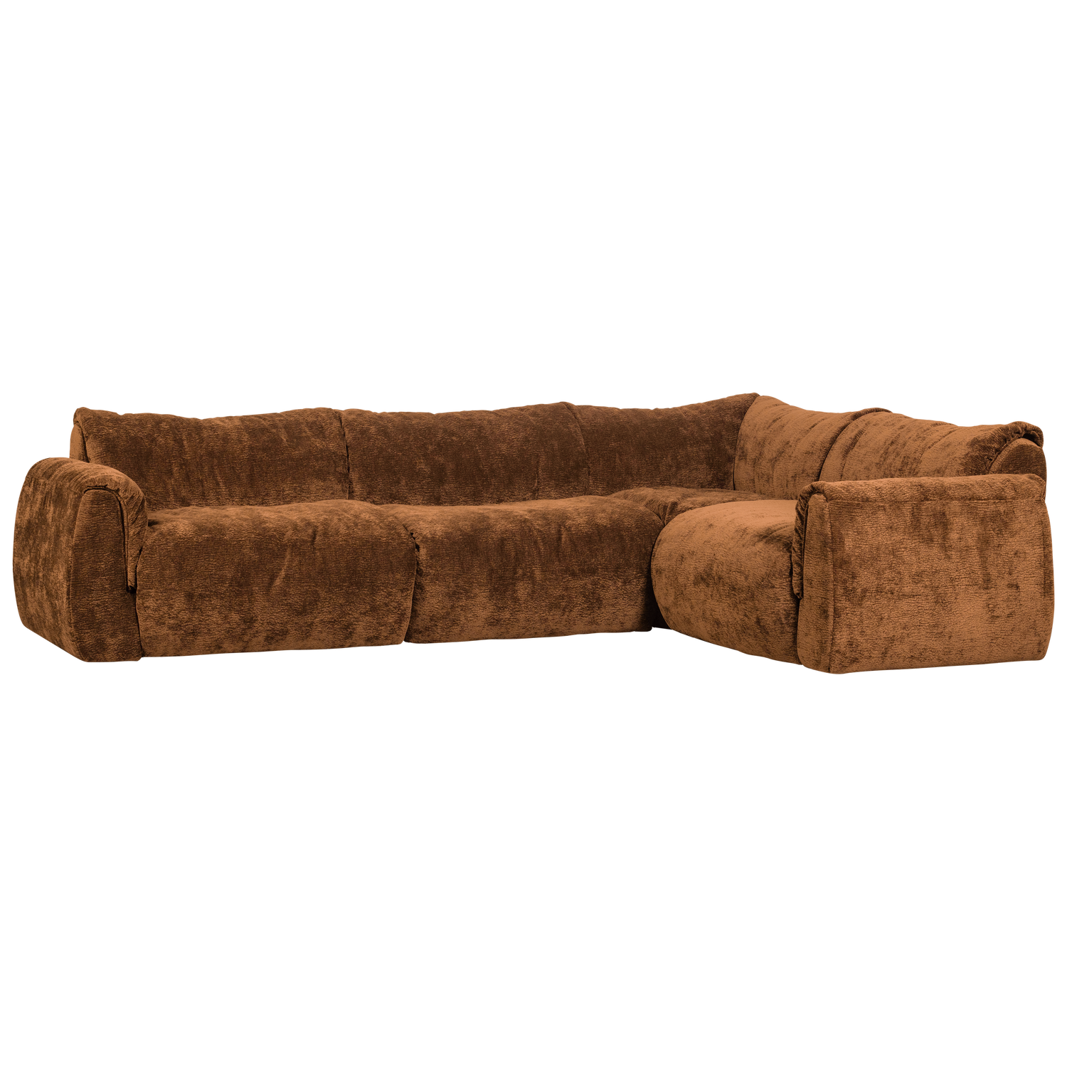 WOOOD Baggy Hoekbank Rechts - 3D Chenille - Midden Bruin - 81x396x214