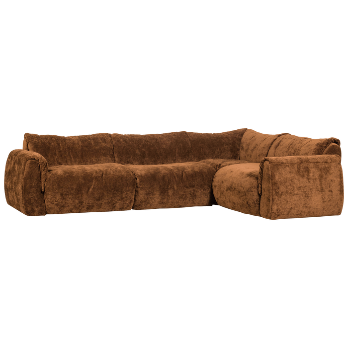 WOOOD Baggy Hoekbank Rechts - 3D Chenille - Midden Bruin - 81x396x214