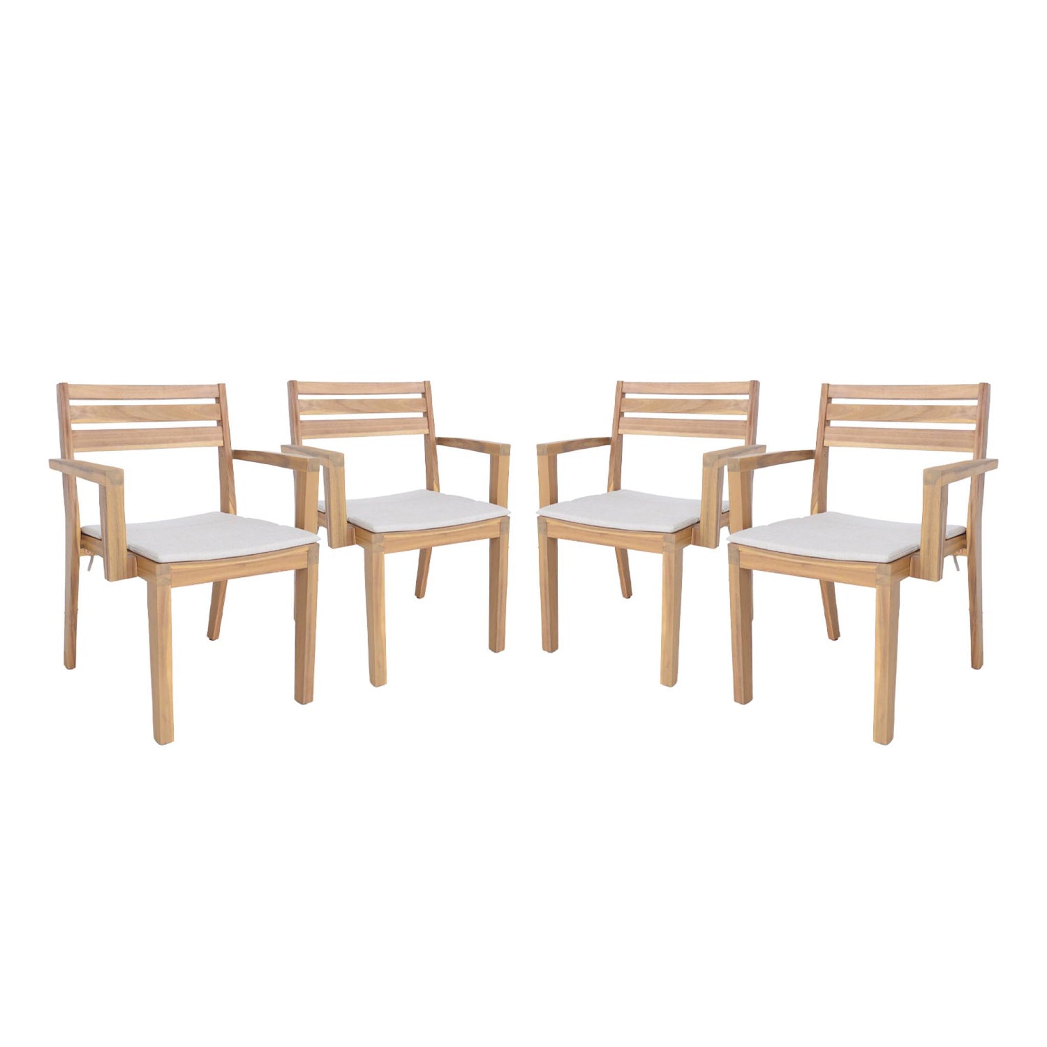 sweeek - Set van 4 acaciahouten tuinstoelen met kussen