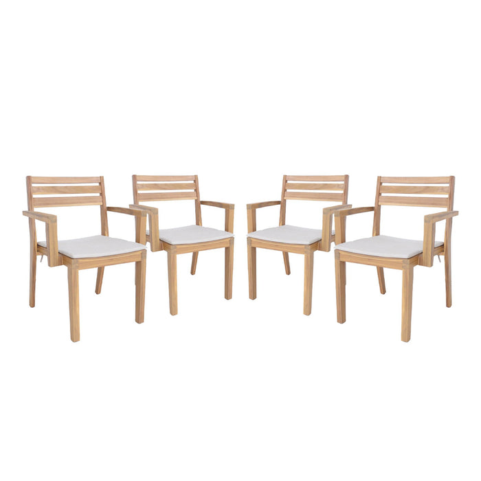 sweeek - Set van 4 acaciahouten tuinstoelen met kussen