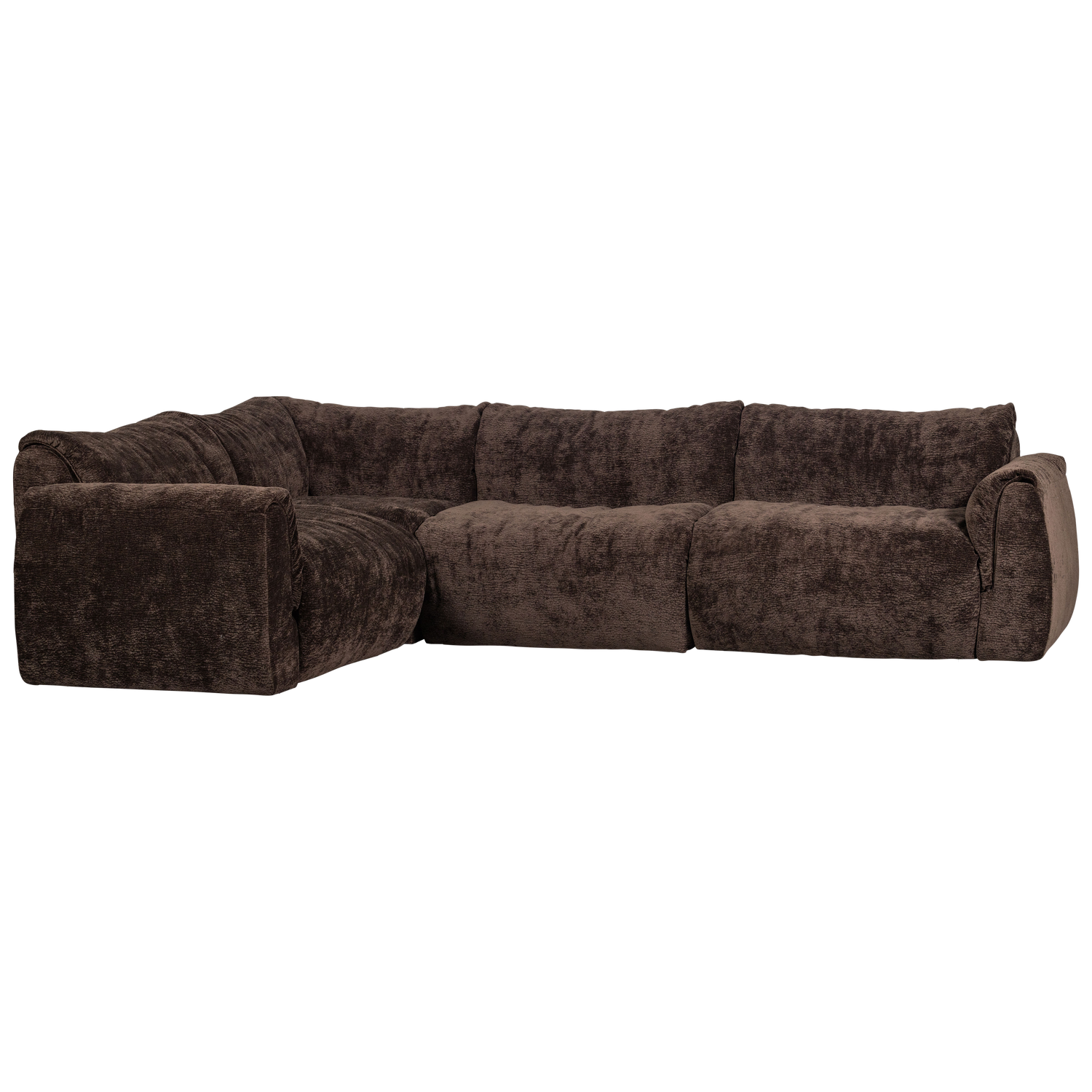 WOOOD Baggy Hoekbank Links - 3D Chenille - Donker Bruin - 81x301x210