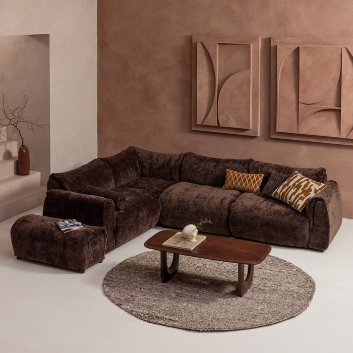 WOOOD Baggy Hoekbank Links - 3D Chenille - Donker Bruin - 81x301x210