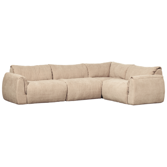 WOOOD Baggy Hoekbank Rechts - Geweven Chenille - Zand - 81x396x214