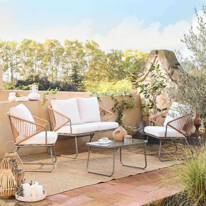 sweeek - Loungeset van metaal en natuurlijk hars, 4 zits