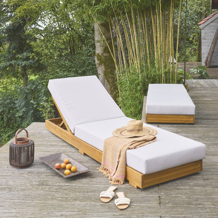 sweeek - Ligbed van acacia en polyester, 3 posities (Set van 2)