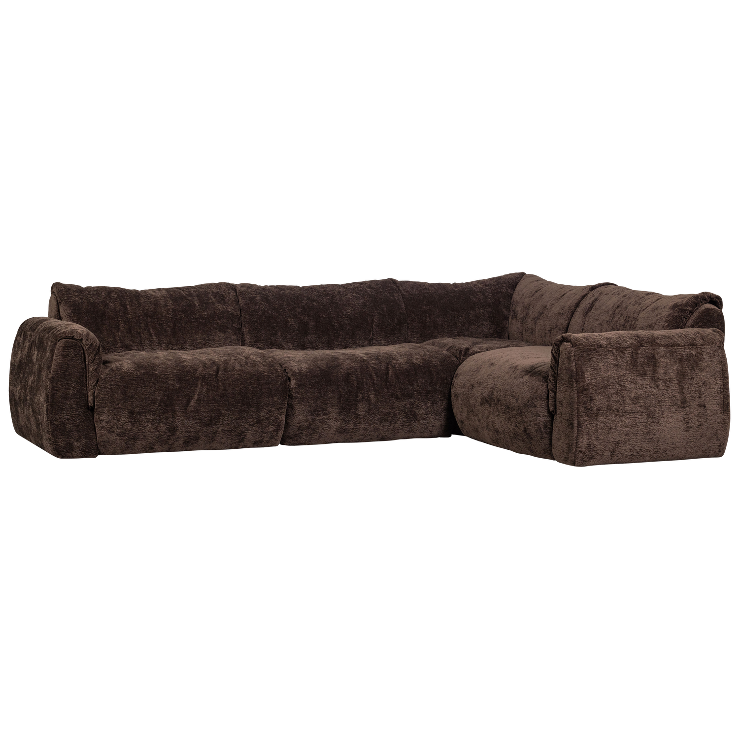 WOOOD Baggy Hoekbank Rechts - 3D Chenille - Donker Bruin - 81x396x214