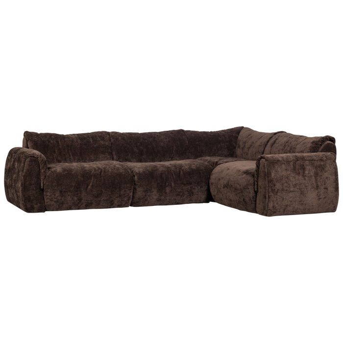 WOOOD Baggy Hoekbank Rechts - 3D Chenille - Donker Bruin - 81x396x214