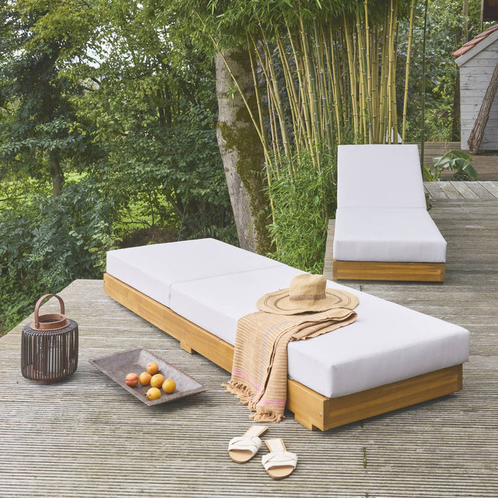 sweeek - Ligbed van acacia en polyester, 3 posities (Set van 2)