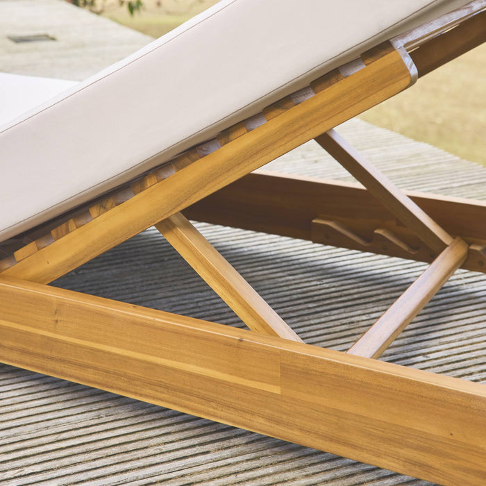 sweeek - Ligbed van acacia en polyester, 3 posities (Set van 2)