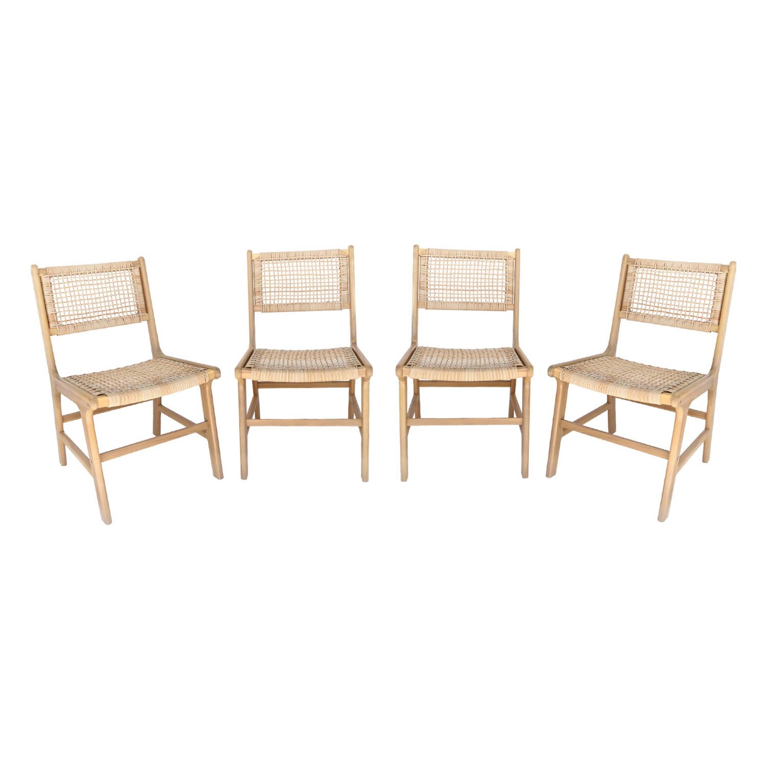 sweeek - Tuinstoel van riet en hout (set van 4)