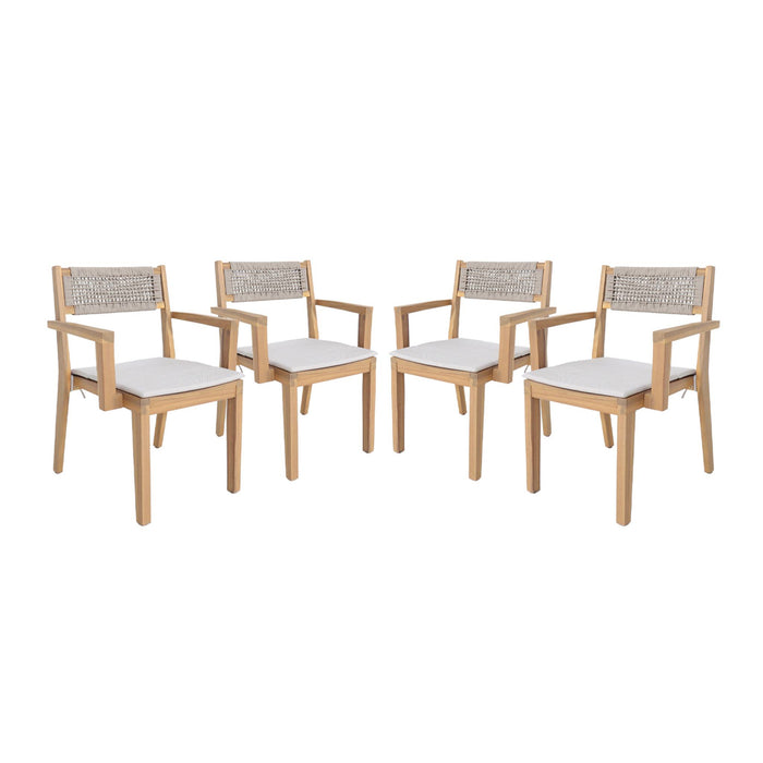 sweeek - Set van 4 acaciahouten tuinstoelen met kussen en touw