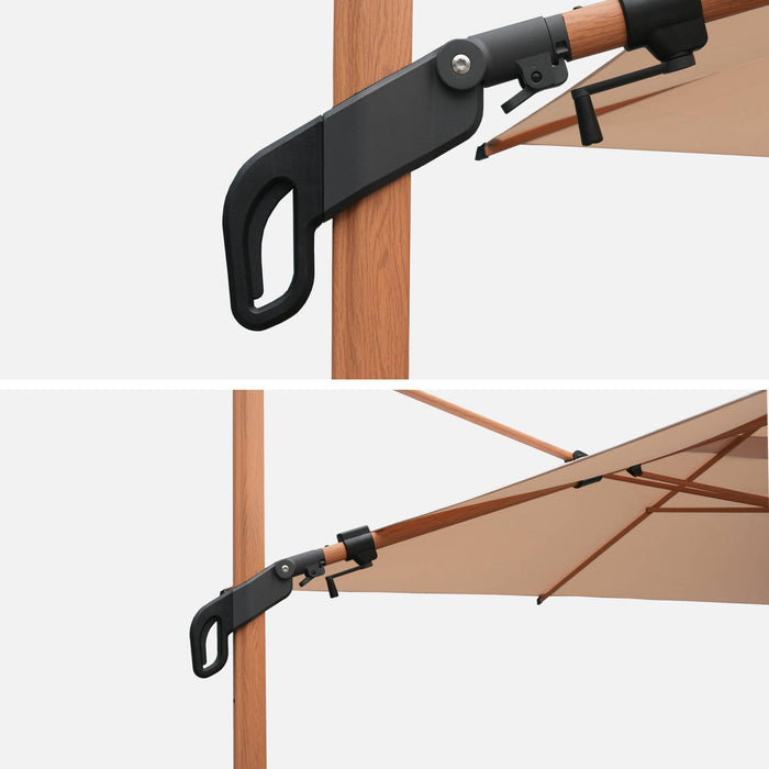 sweeek - Vierkante parasol 3x3m, mast met houtlook