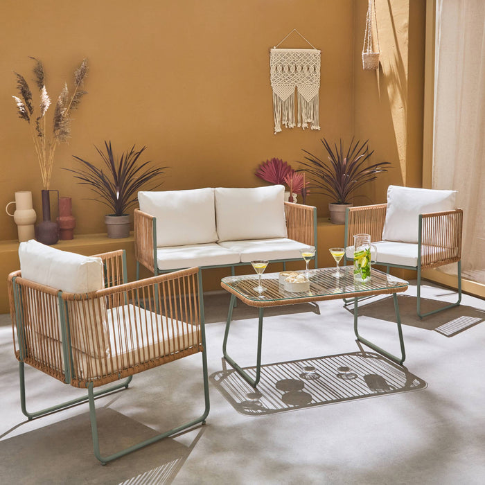 sweeek - 4-persoons loungeset van touw en gegalvaniseerd staal