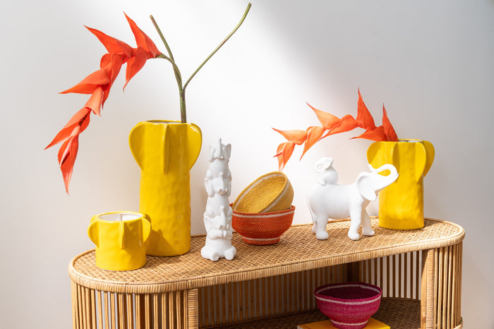 J-Line vaas Juno - keramiek - geel - medium - 27 cm hoog