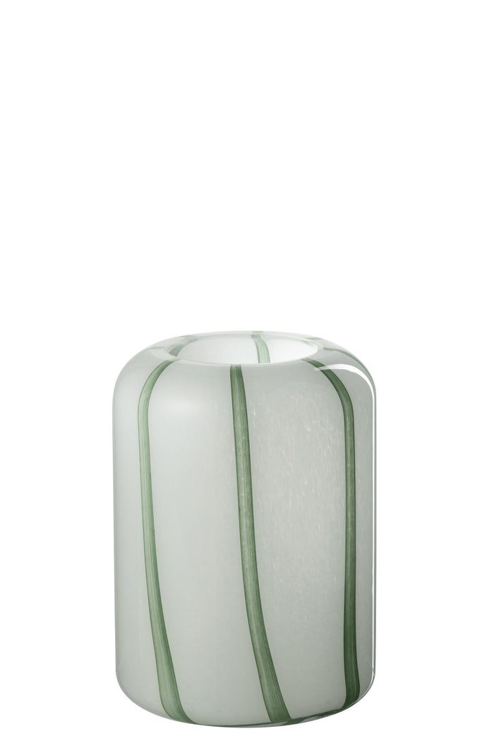 J-Line vaas Mimi - glas - wit|groen - small - Ø 16 cm