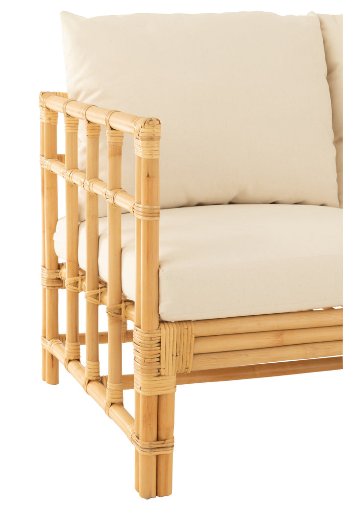 J-Line sofa Elise + kussen 2 Personen - rotan|textiel - naturel|wit