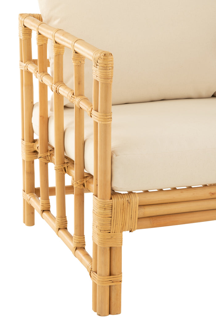 J-Line armstoel Elise + Kkussen - rotan|textiel - naturel|wit