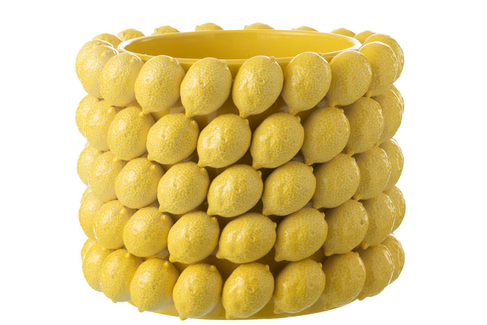J-Line bloempot Citroenen - keramiek - geel - extra large - Ø 36.5 cm