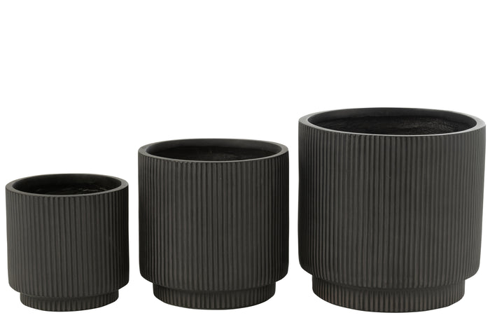 J-Line bloempot Moai - keramiek - zwart - 3 stuks -  Ø 44 cm