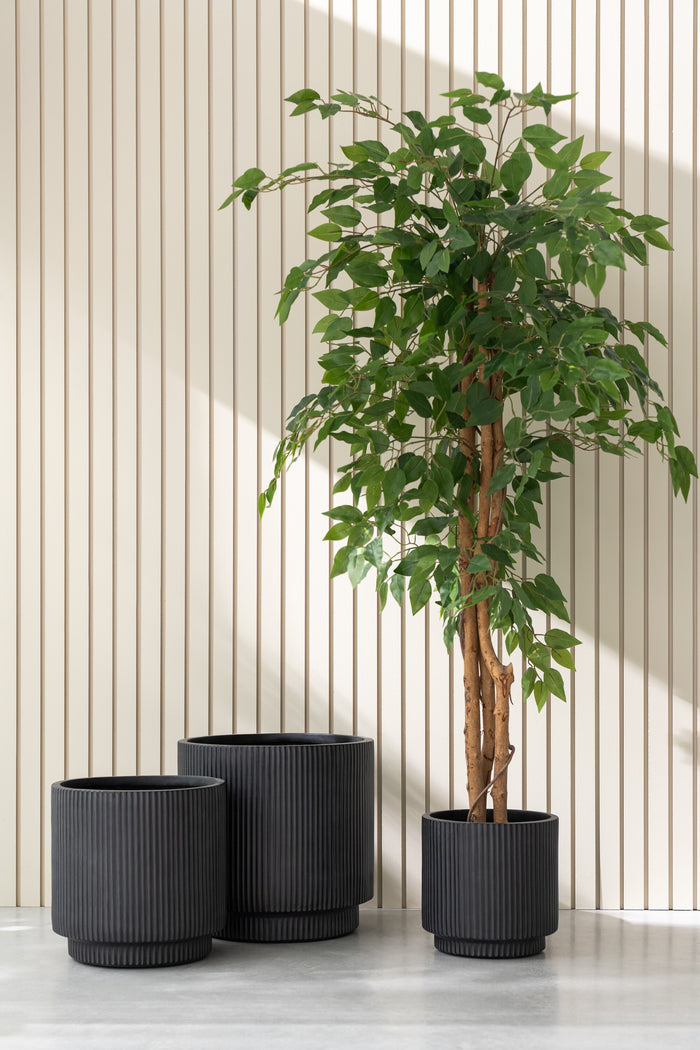 J-Line bloempot Moai - keramiek - zwart - 3 stuks -  Ø 44 cm