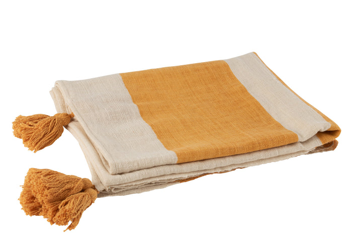 J-Line Plaid Strand Groeven - katoen - oker - 185 x 135 cm