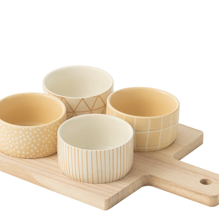 J-Line tapasplank 4 kommen + bambouschaal In Doos - keramiek