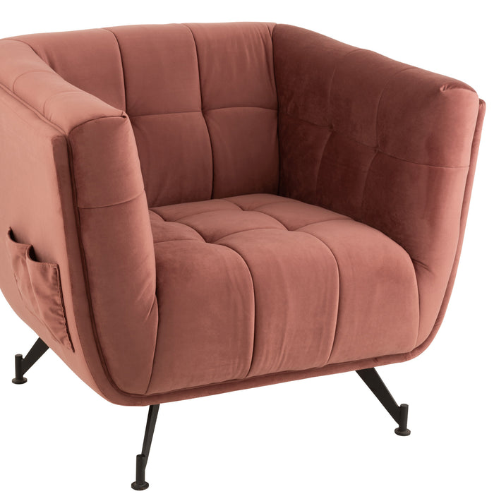 J-Line zetel Lounge 1-zit - textiel|hout|metaal - antiek roze