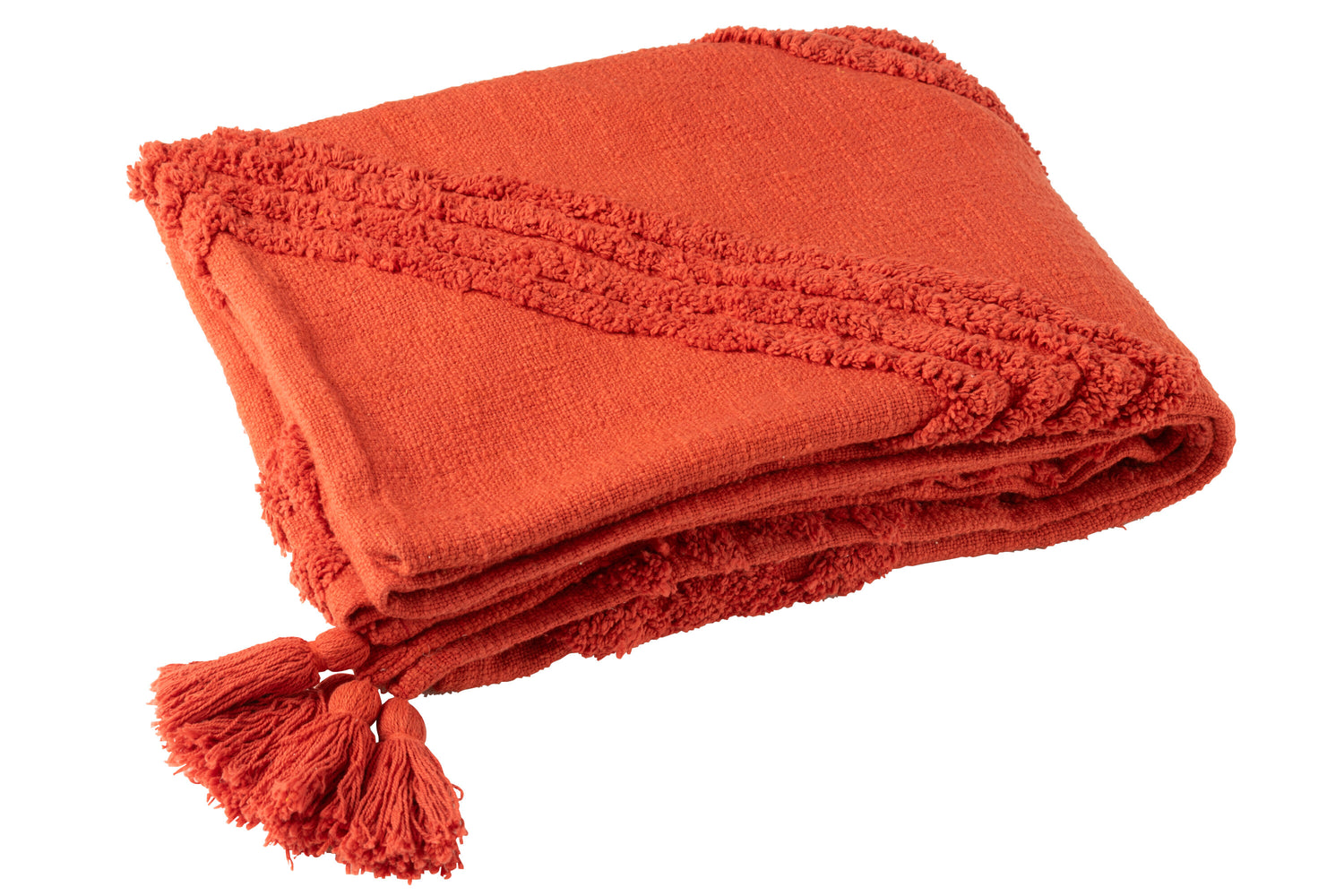 J-Line plaid Getuft + Kwasten - katoen - rood - 130 x 180 cm