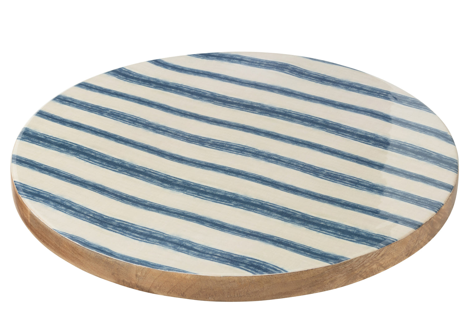 J-Line plateau Draaiend Rond Strepen - hout - blauw|wit