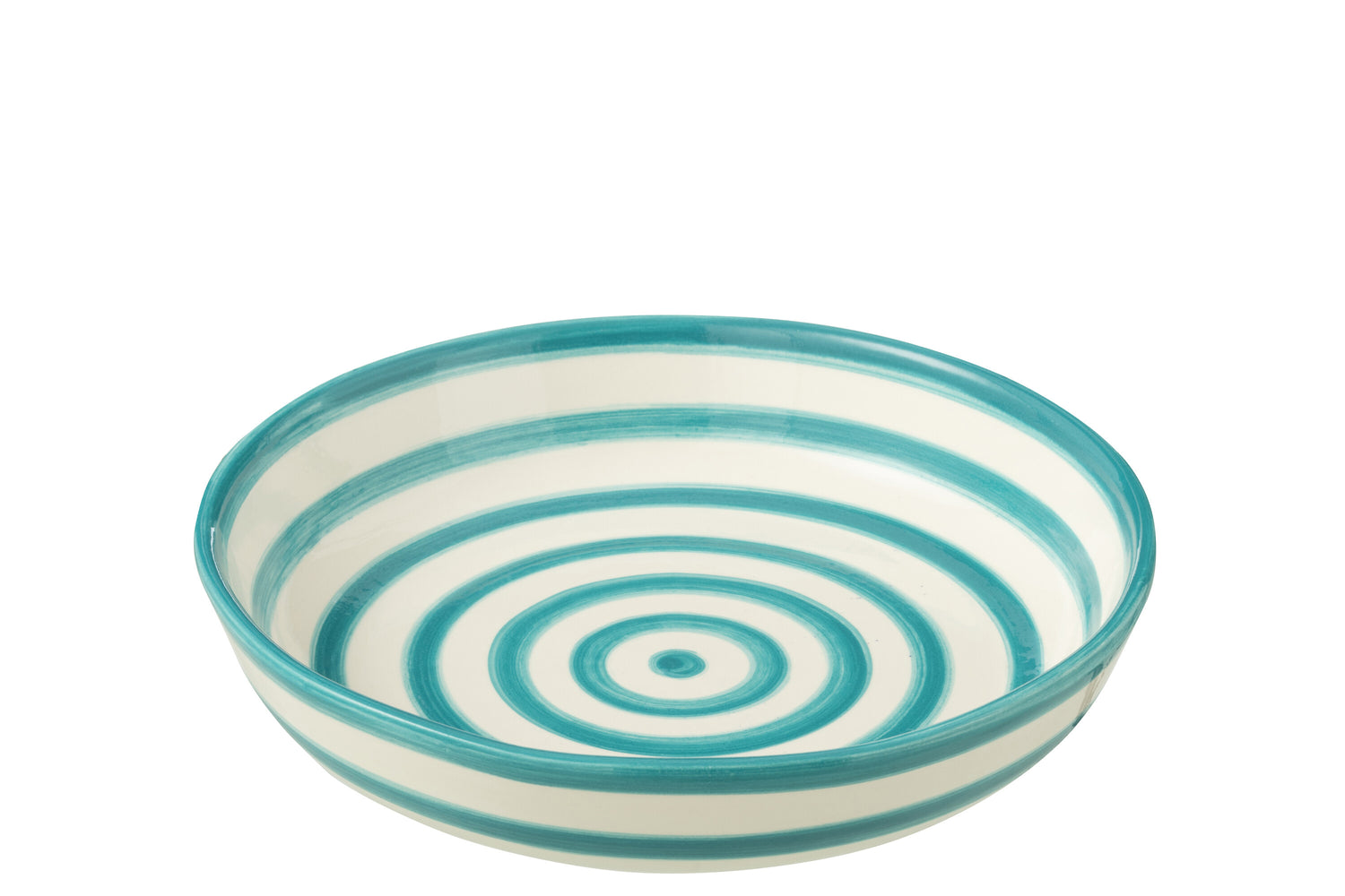 J-Line schaal Granada Stripes Low - keramiek  - wit|aqua - l
