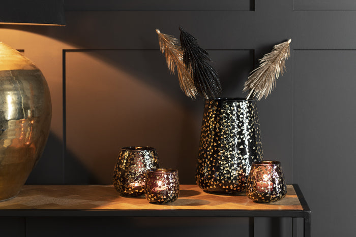 J-Line kaarshouder Driehoek - glas - zwart|goud - small - 4 stuks