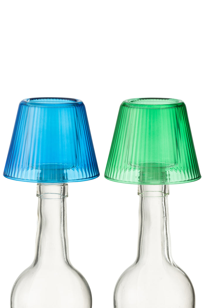 J-Line theelichthouder Hoed - glas - blauw|groen - 2 stuks