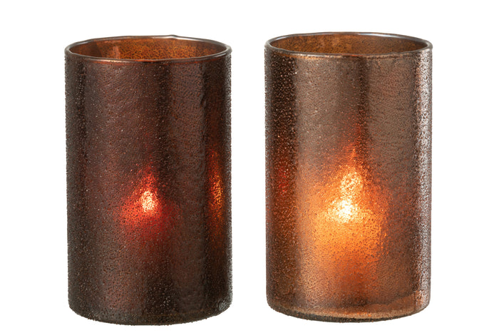 J-Line windlicht Spiegel - glas - koper|rood - large - 2 stuks