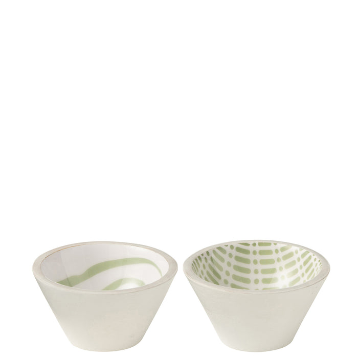 J-Line kom - hout - groen|wit - small - 2 stuks
