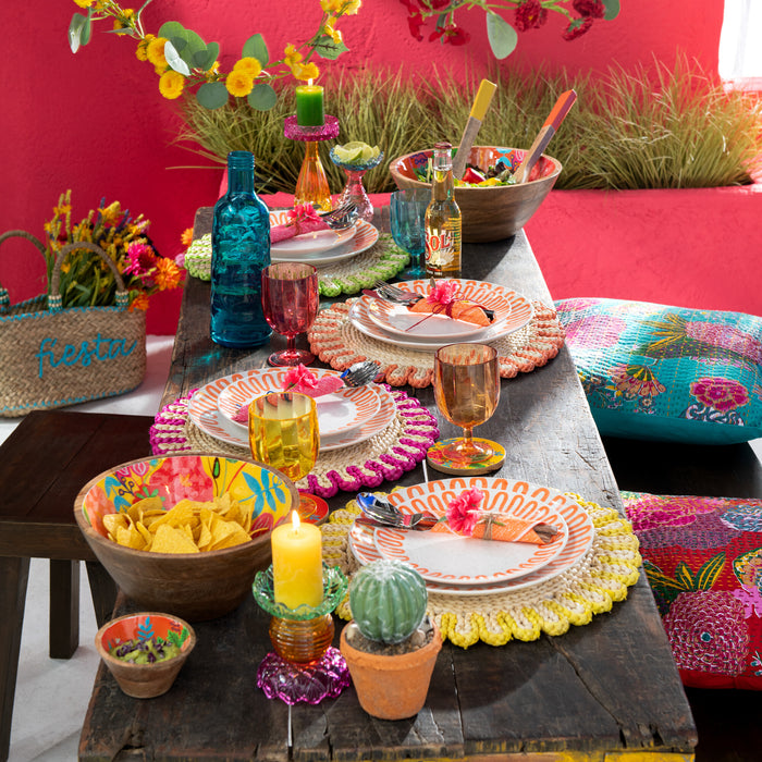 J-Line bord Curve - porselein - oranje - large - 4 stuks