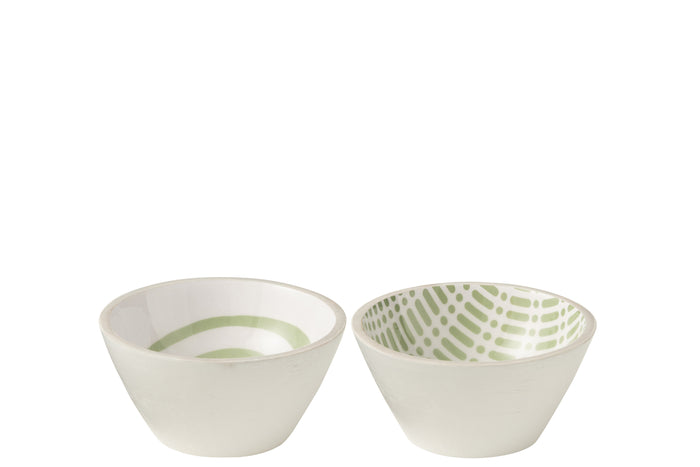 J-Line kom - hout - groen|wit - medium - 2 stuks