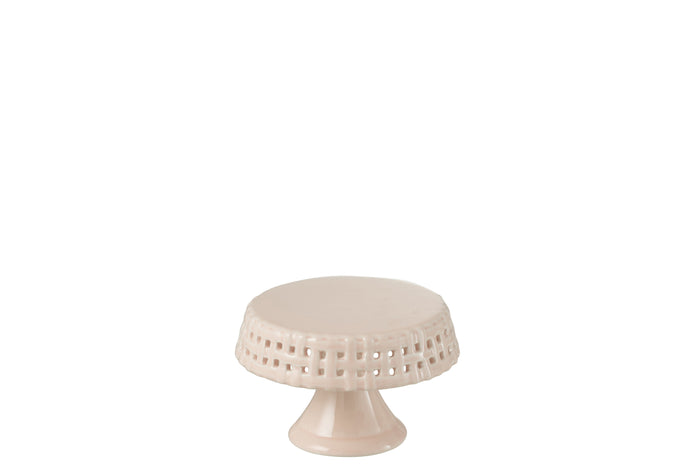 J-Line bord Cake onder glas - taartplateau - keramiek - roze - small