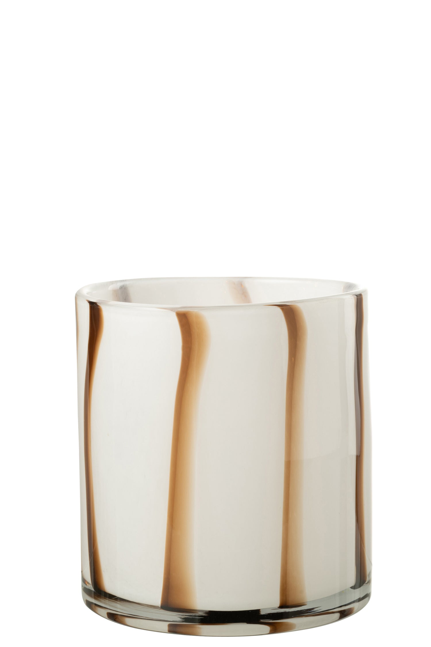 J-Line windlicht Strepen Safari - glas - wit|bruin - medium