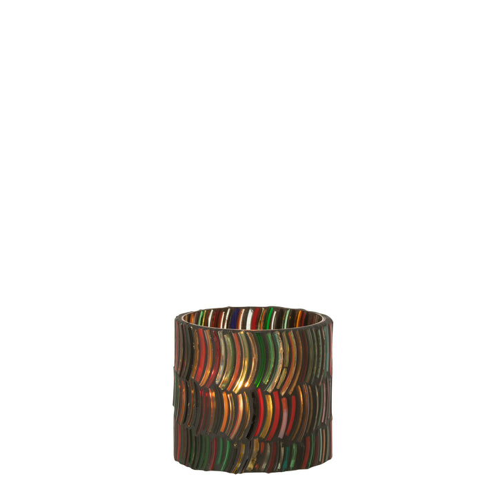 J-Line theelichthouder Mozaiek Curve - glas - mix - small