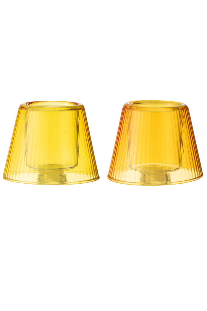 J-Line theelichthouder Hoed - glas - oranje|geel - 2 stuks