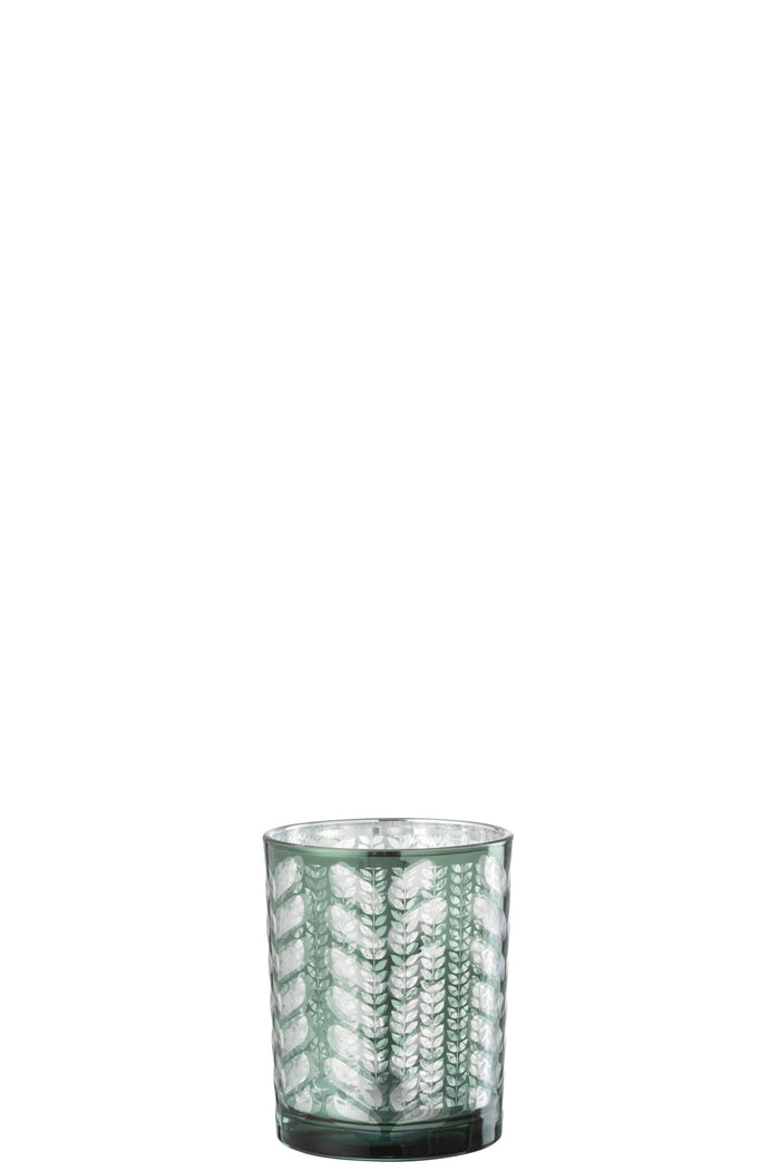 J-Line windlicht Visgraat - glas - groen|zilver - small