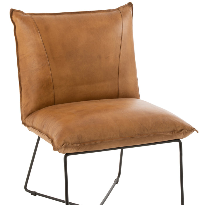J-Line Lounge Stoel Avi Leder|Ijzer Camel