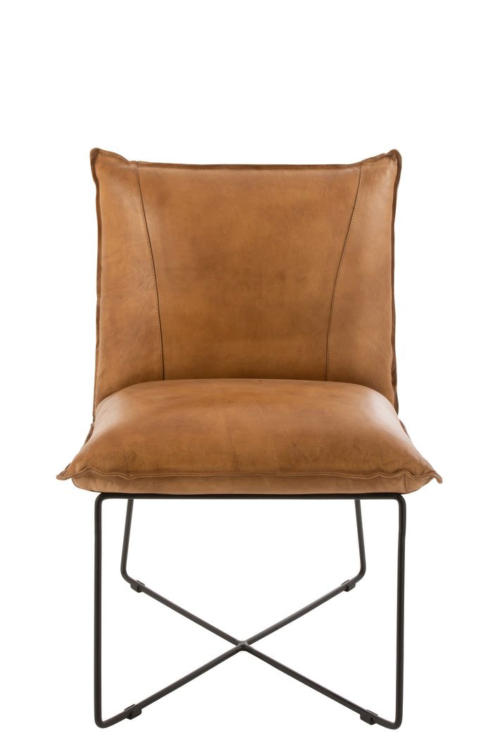 J-Line Lounge Stoel Avi Leder|Ijzer Camel