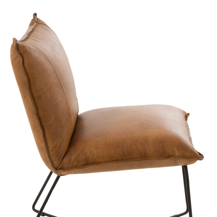 J-Line Lounge Stoel Avi Leder|Ijzer Camel