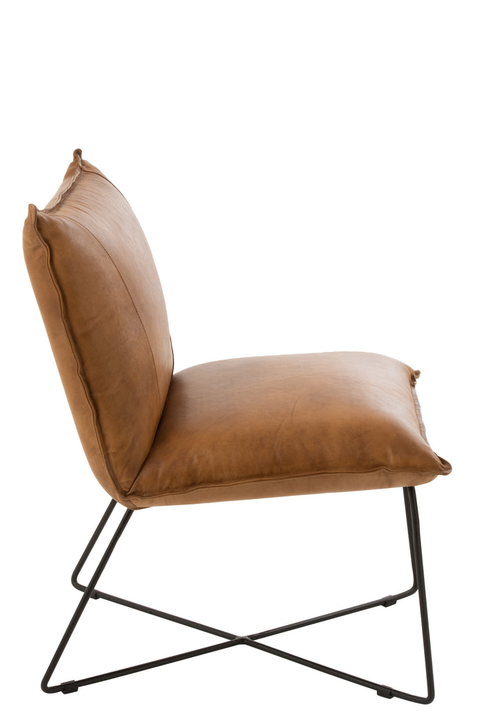 J-Line Lounge Stoel Avi Leder|Ijzer Camel
