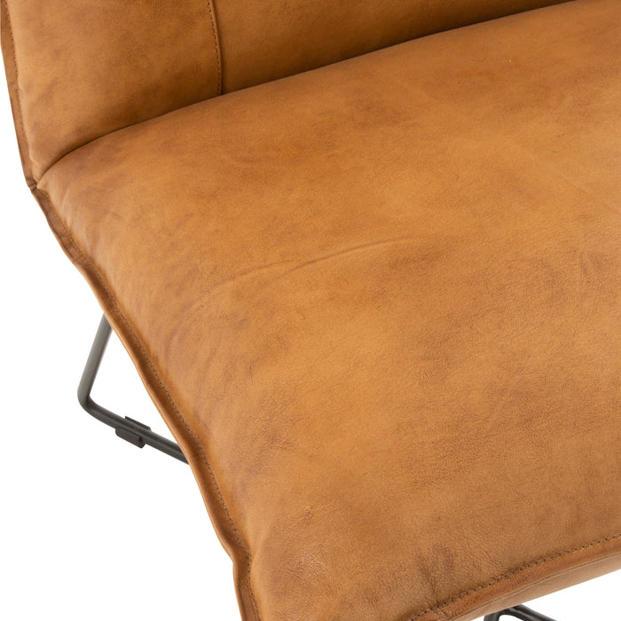 J-Line Lounge Stoel Avi Leder|Ijzer Camel