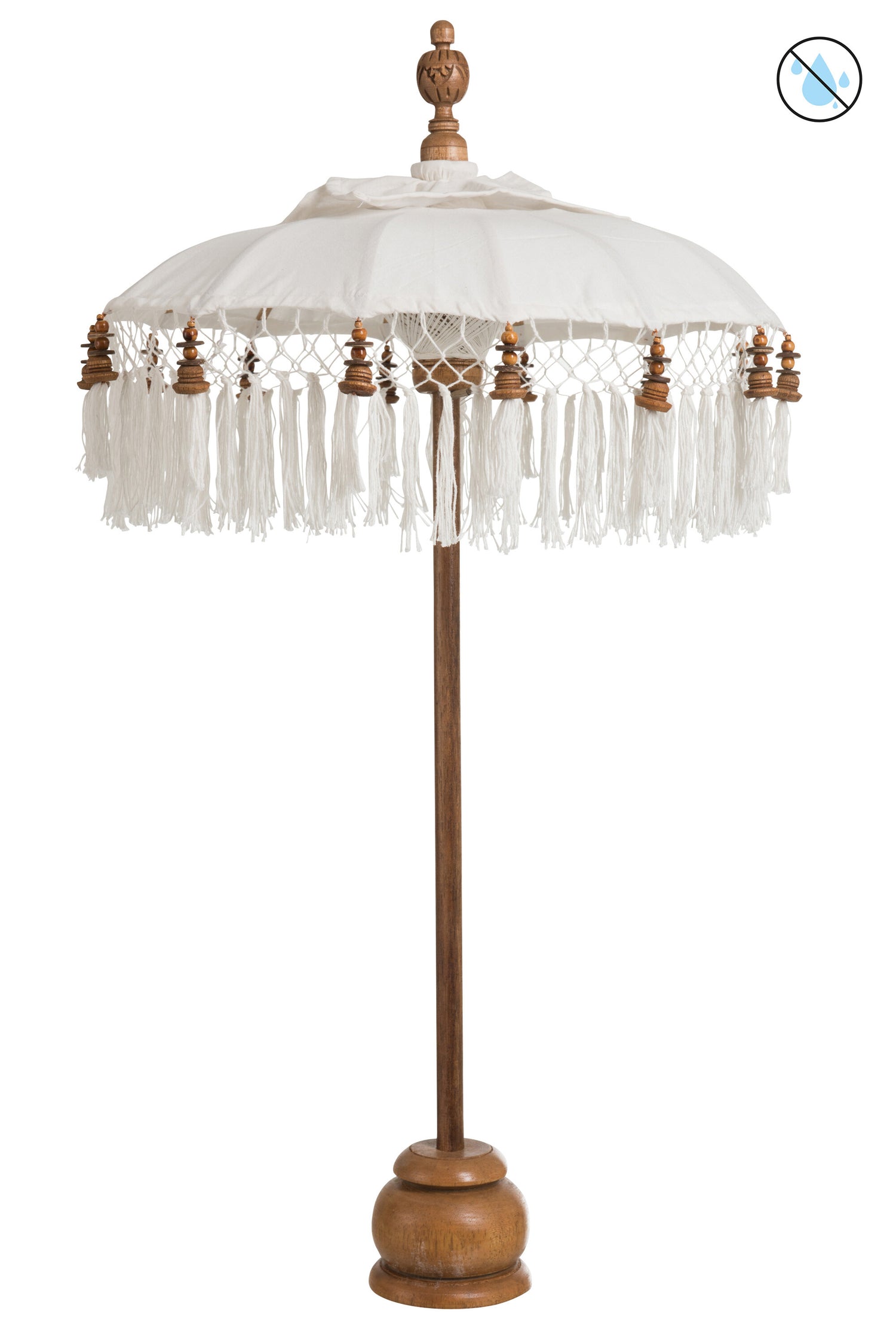 J-Line Parasol+Voet+Kwast Katoen|Hout Wit Bruin Small