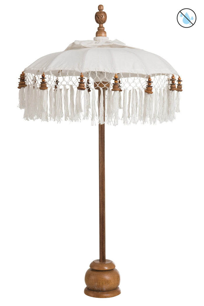 J-Line Parasol+Voet+Kwast Katoen|Hout Wit Bruin Small